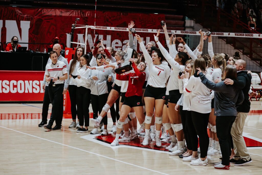 Wisconsin volleyball celebrates.