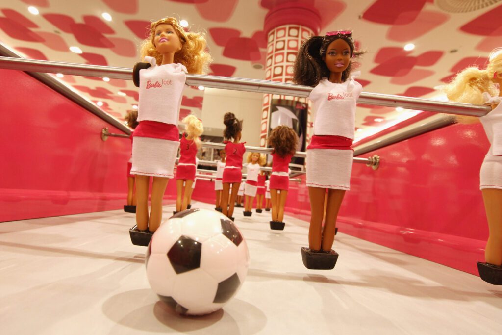 A special edition Barbie foosball table celebrating the Women's World Cup.