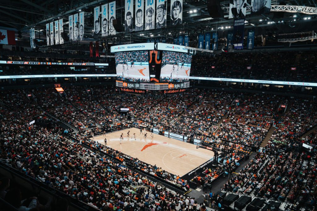 A sold-out crowd of more than 19,000 WNBA fans packed Scotiabank Arena for a 2024 WNBA preseason game in Toronto.