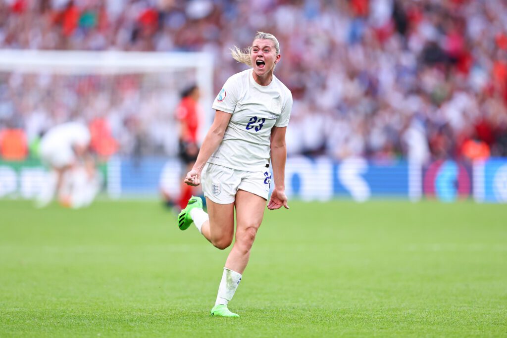 england and arsenal player alessia russo celebrates at the 2022 euros