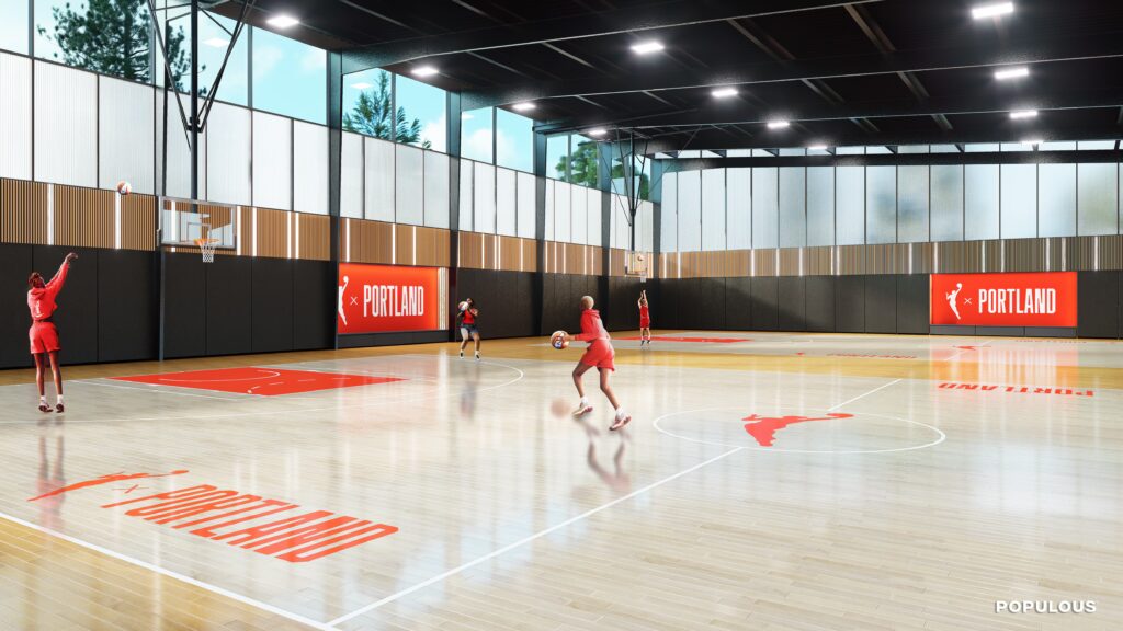 A rendering of the basketball court in the proposed Portland performance complex.