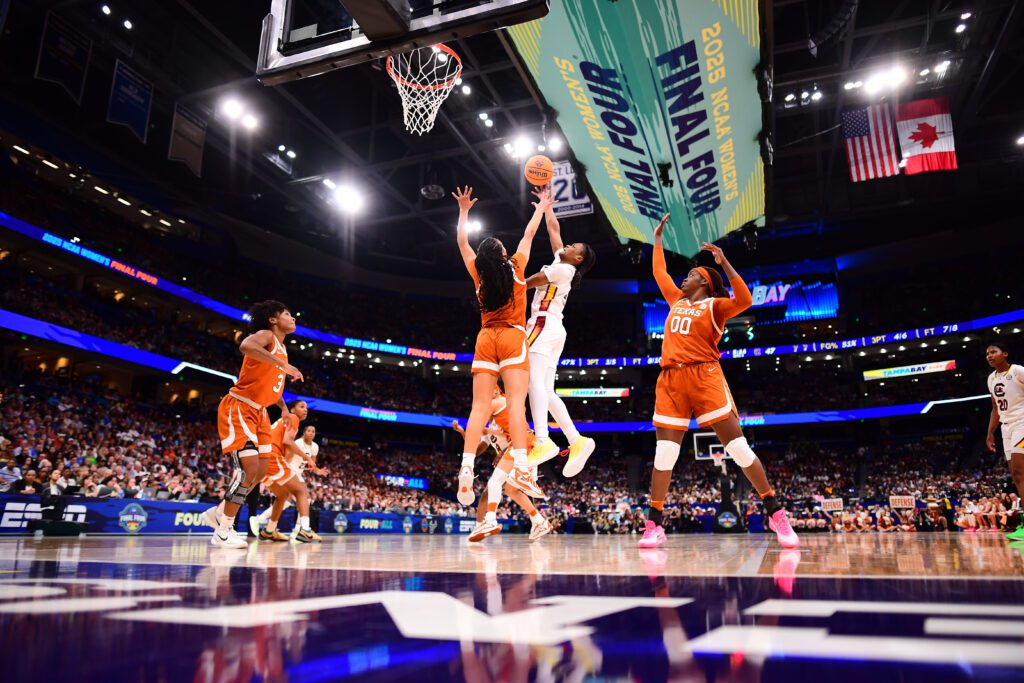 South Carolina's MiLaysia Fulwiley takes a shot against Texas in their 2024/25 NCAA tournament semifinal.
