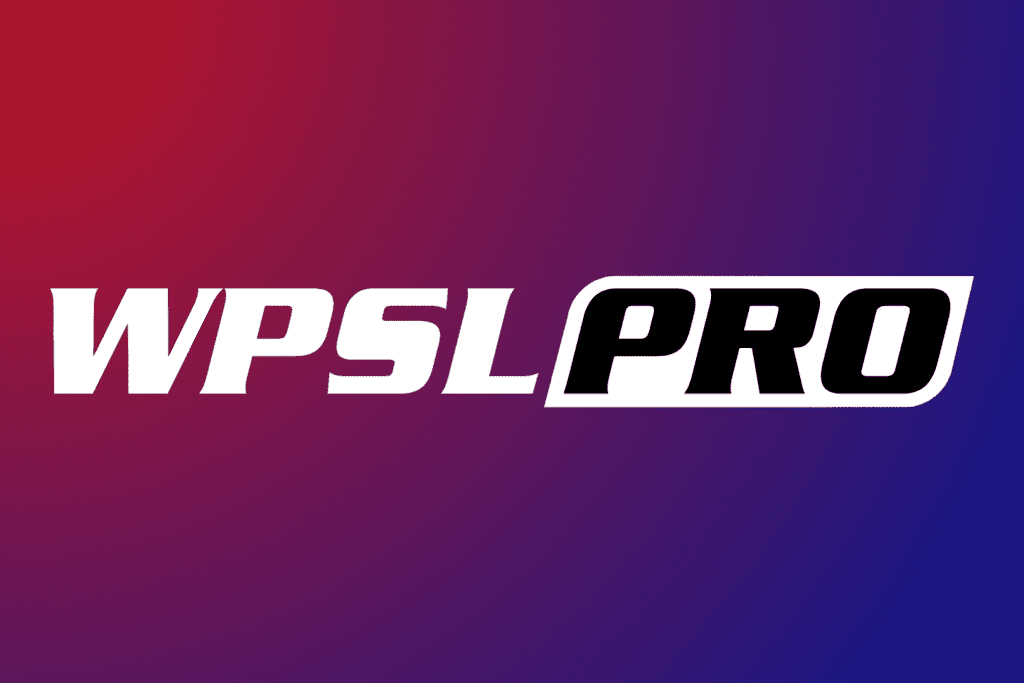 The new WPSL Pro league logo on a red-to-blue ombre gradient background.