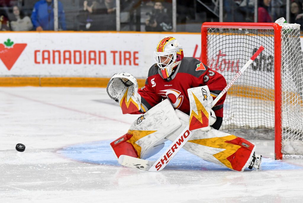 Ottawa Charge goalie Gwyneth Philips makes a save during a 2025 PWHL game.
