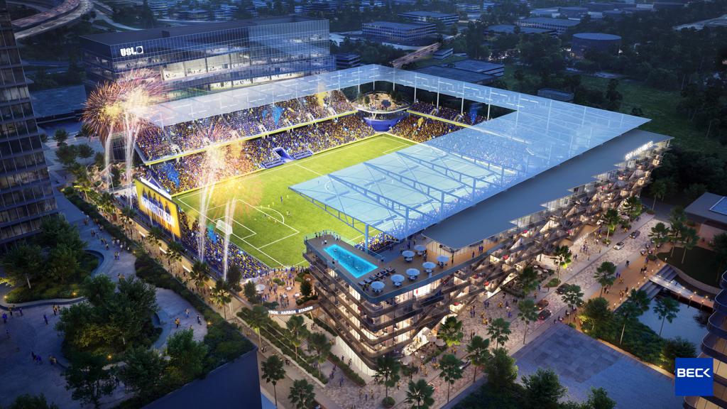 A rendering of the proposed 15,000-seat stadium for the USL Super League's Tampa Bay Sun FC.