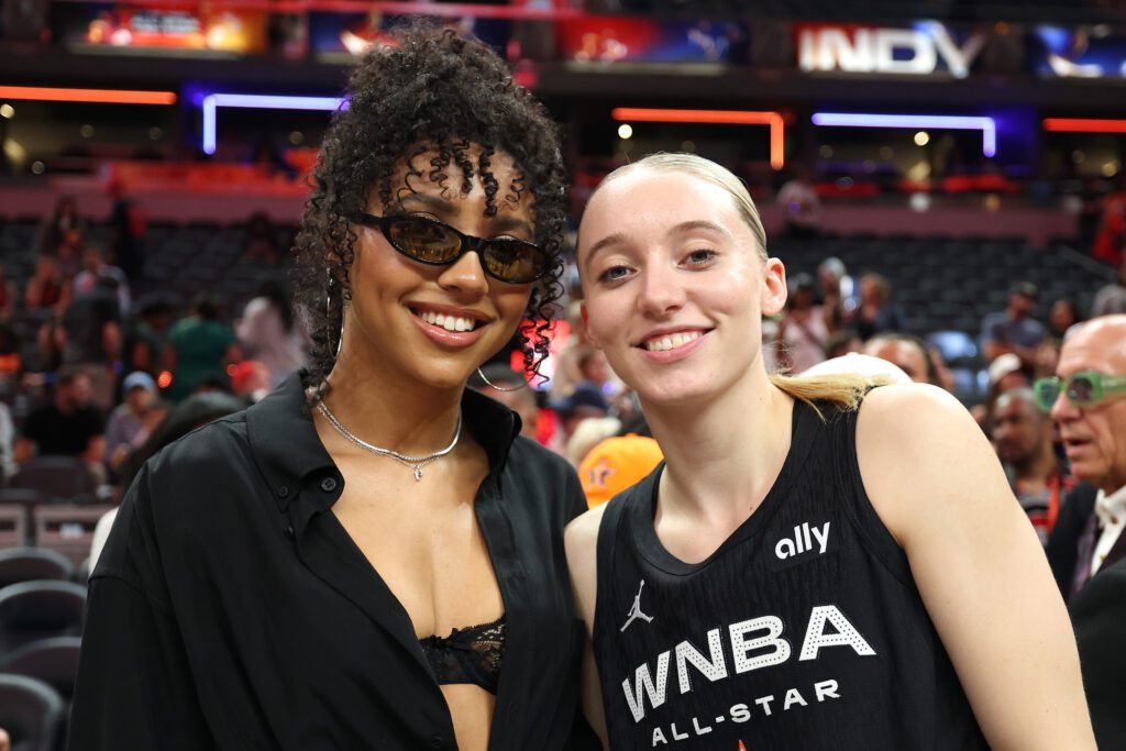 Instagram Close Friends podcast stars Paige Bueckers #5 of the Dallas Wings (R) poses with Azzi Fudd #35 of the UConn Huskies.