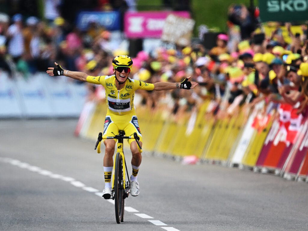 France cyclist Pauline Ferrand-Prévôt celebrates her 2025 Tour de France Femmes victory.