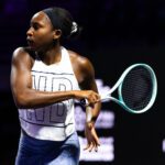 US tennis star Coco Gauff practices ahead of the 2025 WTA Finals.
