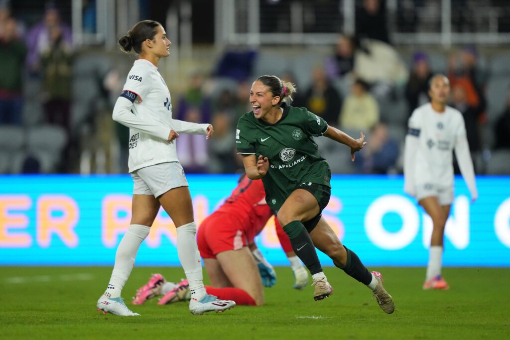 Racing Louisville rookie Ella Hase reacts to her postseason-clinching goal on NWSL Decision Day 2025.