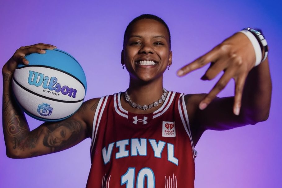Vinyl BC's Courtney Williams poses with a basketball during an Unrivaled photo shoot.