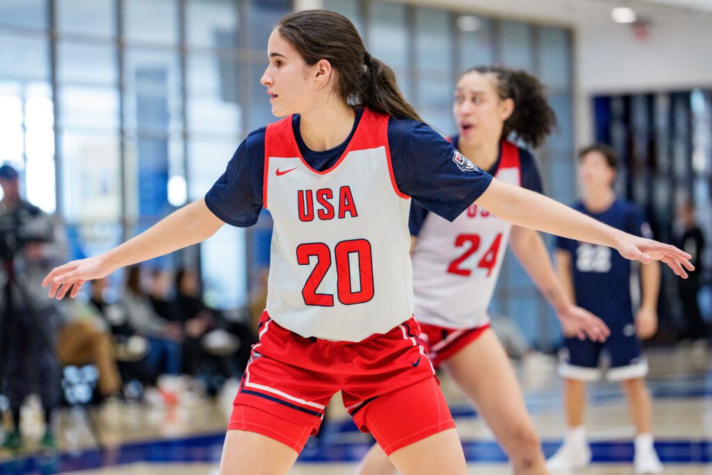 Washington Mystics guard Sonia Citron plays defense during a 2025 USA Basketball training camp.
