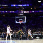 Breeze BC forward Rickea Jackson dribbles the ball during an Unrivaled game at the league's 2026 Philadelphia tour stop.