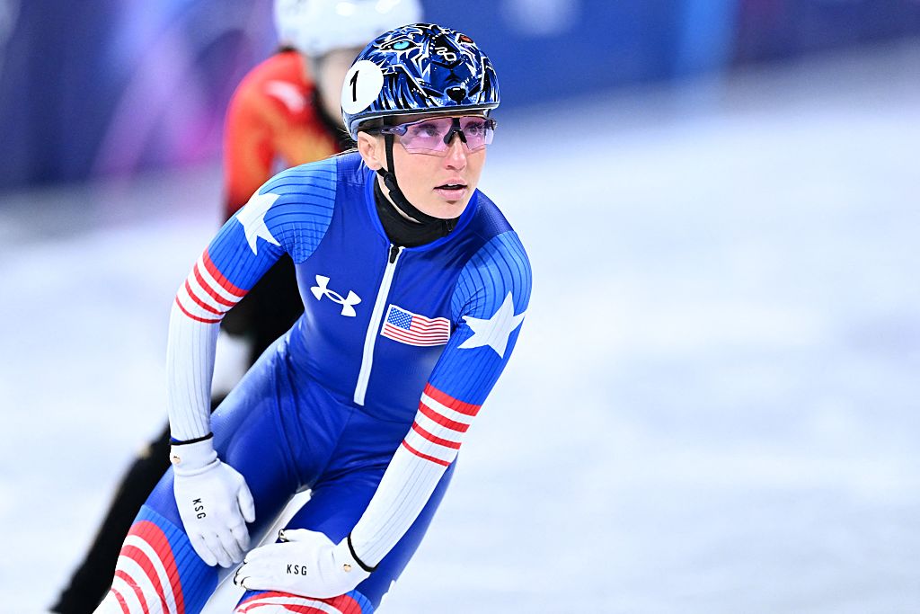 US Kristen Santos-Griswold pictured in action during the women's 500m heats of the Short Track Speed Skating competition at the Milano Cortina 2026 Olympic Winter Games, on Tuesday 10 February 2026 in Milan, Italy. The XXV Winter Olympics take place from 6 to 22 February 2026 in Italy.