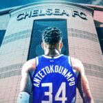 A graphic shows NBA star Giannis Antetokounmpo entering WSL side Chelsea FC.